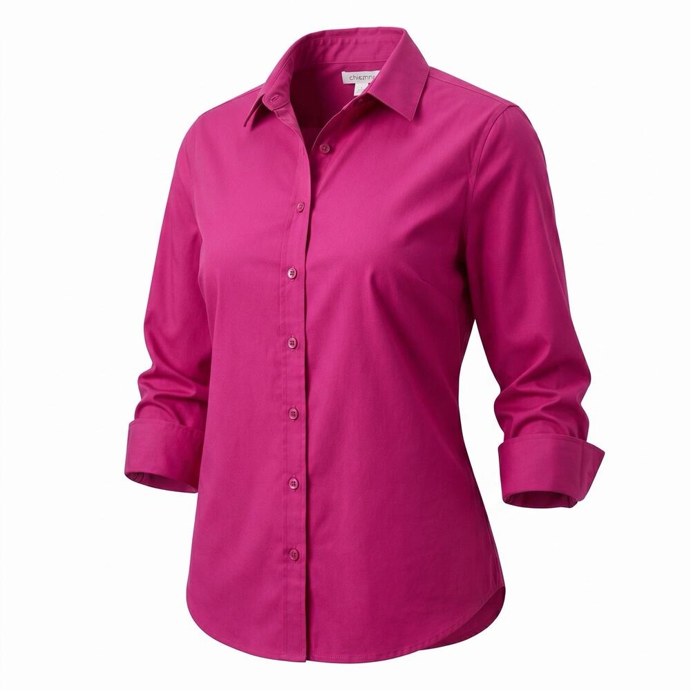 Chico’s Pink Button Front Blouse Women’s Size 0 US 4 Stretch Collared Shirt